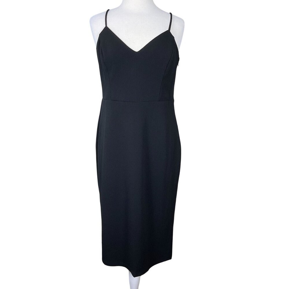 Lulus You're A Gift Back Bow Black Lined Bodycon Midi Slip Dress XL Side Zip